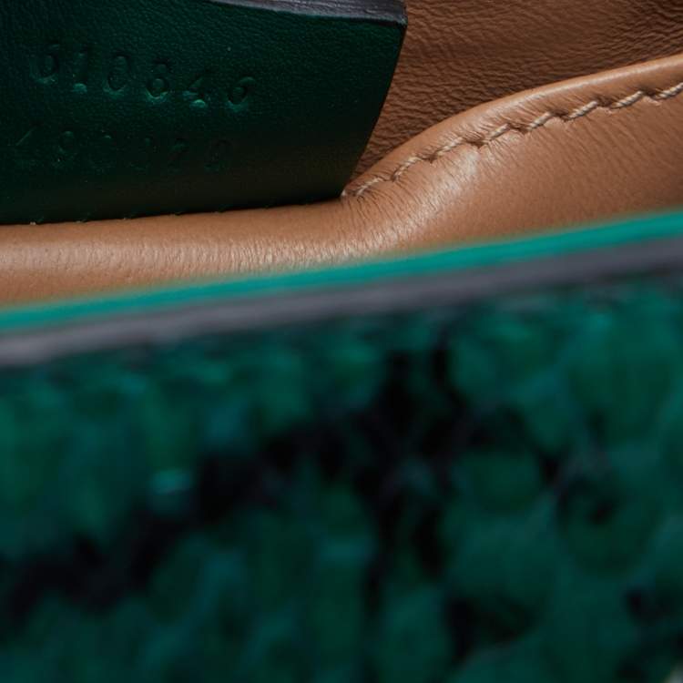 Pre Owned Gucci Green/Black Snakeskin Leather GG Ophidia Bucket Bag