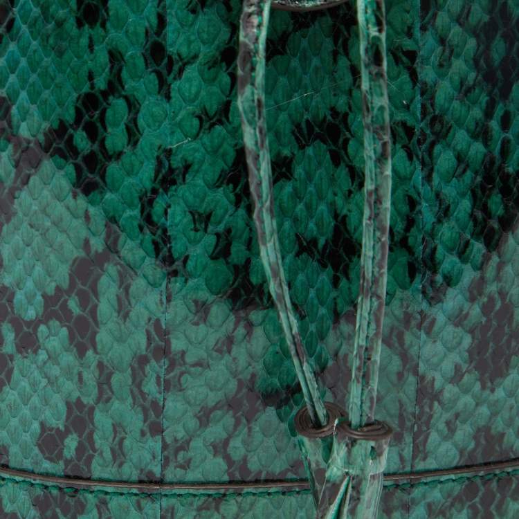 Pre Owned Gucci Green/Black Snakeskin Leather GG Ophidia Bucket Bag