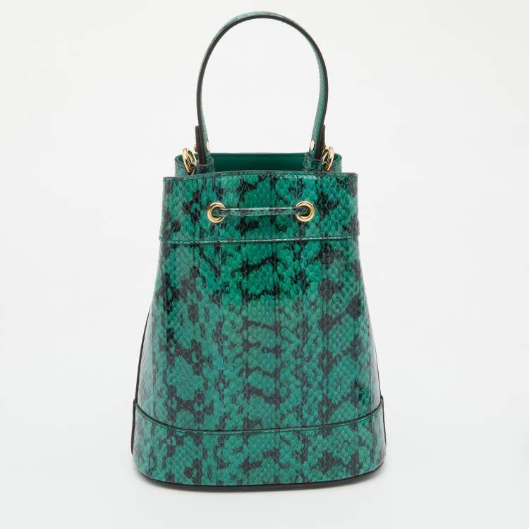 Pre Owned Gucci Green/Black Snakeskin Leather GG Ophidia Bucket Bag