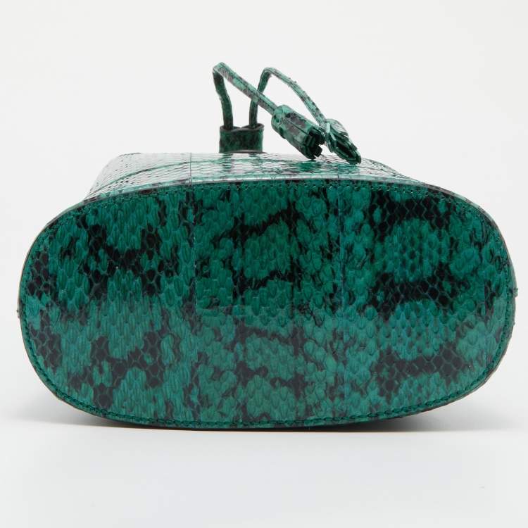 Pre Owned Gucci Green/Black Snakeskin Leather GG Ophidia Bucket Bag