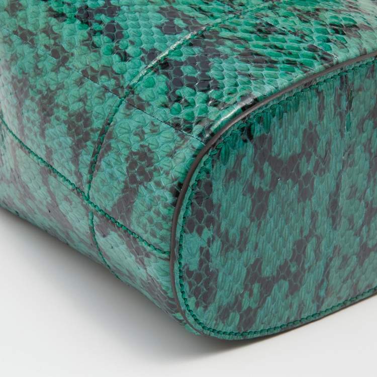 Pre Owned Gucci Green/Black Snakeskin Leather GG Ophidia Bucket Bag