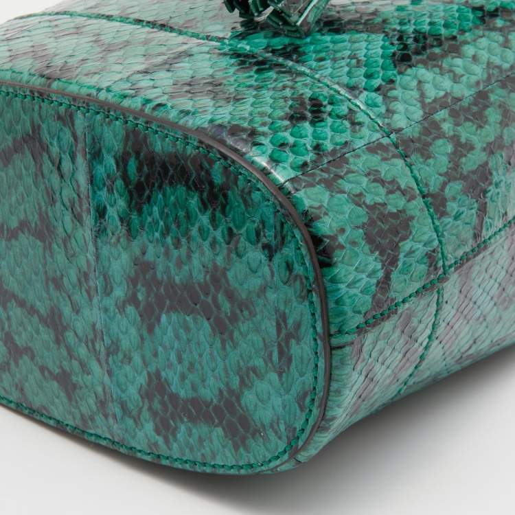 Pre Owned Gucci Green/Black Snakeskin Leather GG Ophidia Bucket Bag