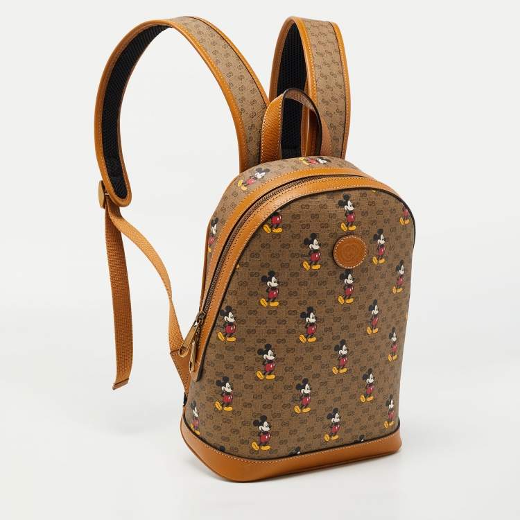 Pre Owned Gucci x Disney Tan/Beige Mickey Print GG Supreme Canvas Small Backpack