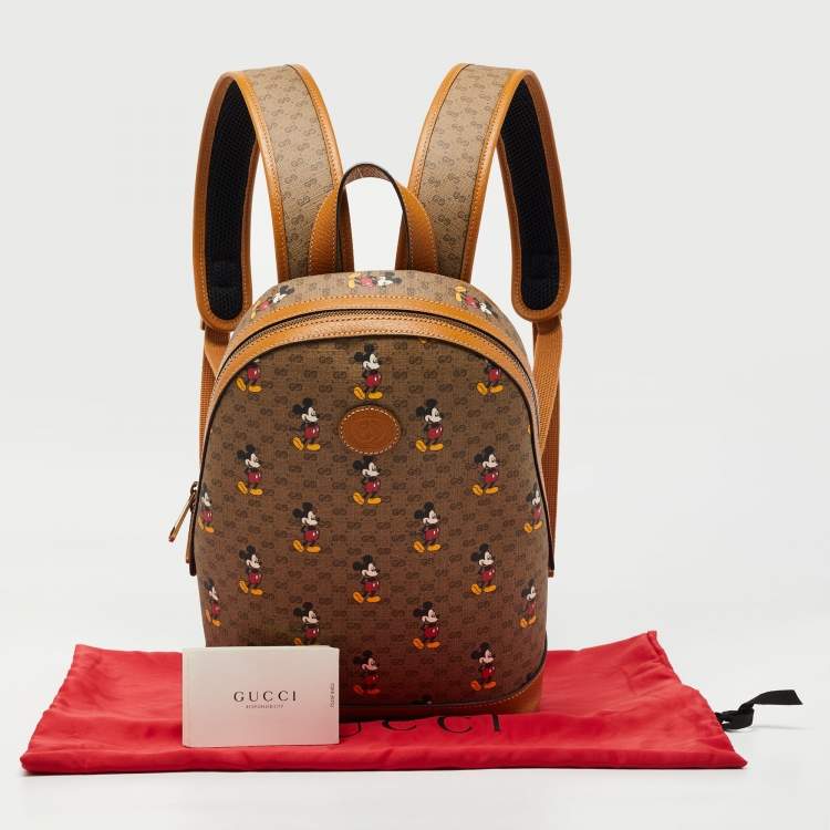 Pre Owned Gucci x Disney Tan/Beige Mickey Print GG Supreme Canvas Small Backpack