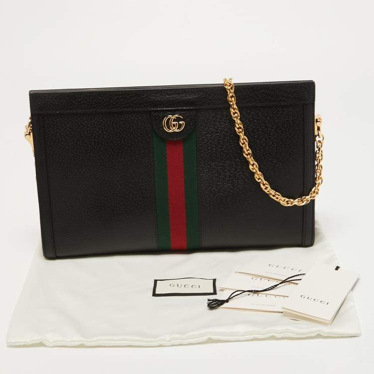 Pre Owned Gucci Black Leather Medium Ophidia GG Shoulder Bag