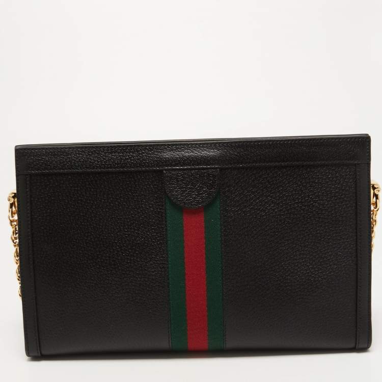 Pre Owned Gucci Black Leather Medium Ophidia GG Shoulder Bag