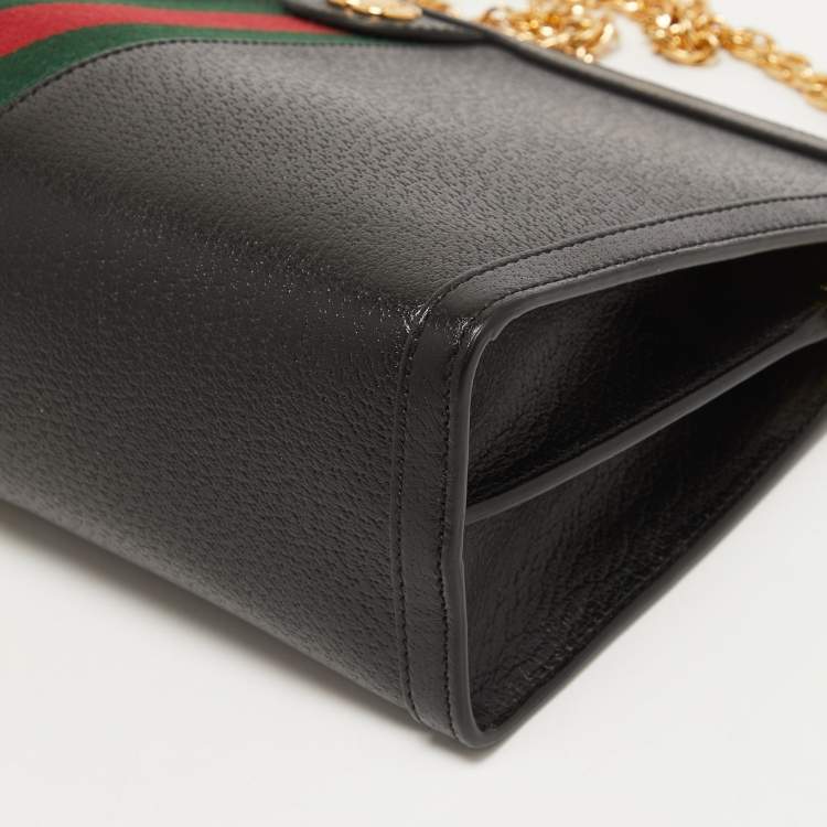 Pre Owned Gucci Black Leather Medium Ophidia GG Shoulder Bag
