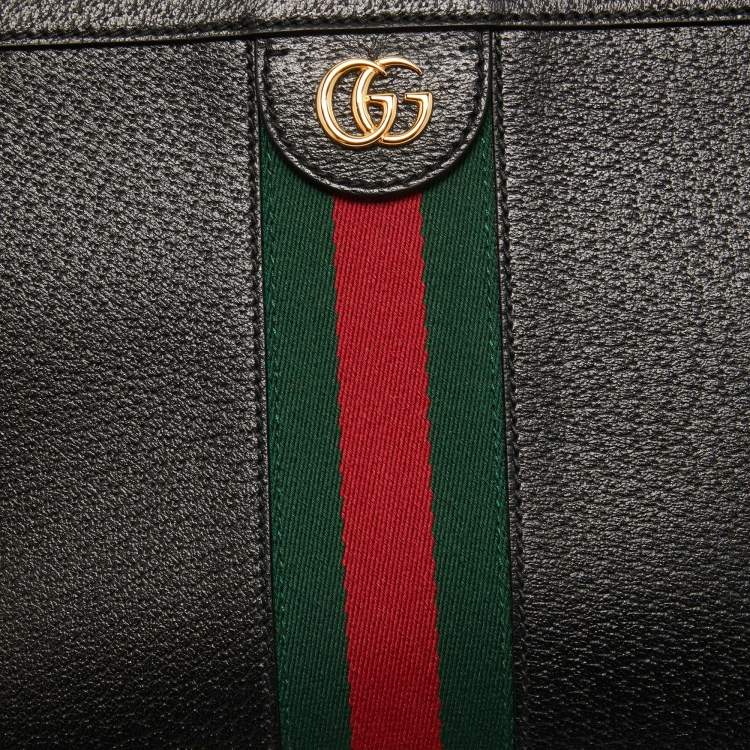 Pre Owned Gucci Black Leather Medium Ophidia GG Shoulder Bag