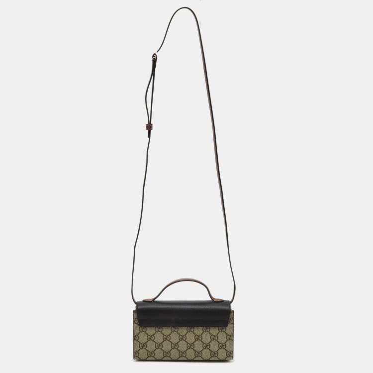 Pre Owned Gucci Black/Brown GG Supreme Canvas and Leather Mini Padlock Top Handle Bag