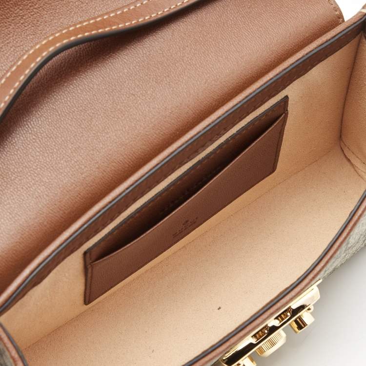 Pre Owned Gucci Black/Brown GG Supreme Canvas and Leather Mini Padlock Top Handle Bag