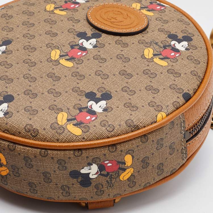 Pre Owned Gucci x Disney Brown GG Supreme Canvas and Leather Mickey Mouse Round Backpack
