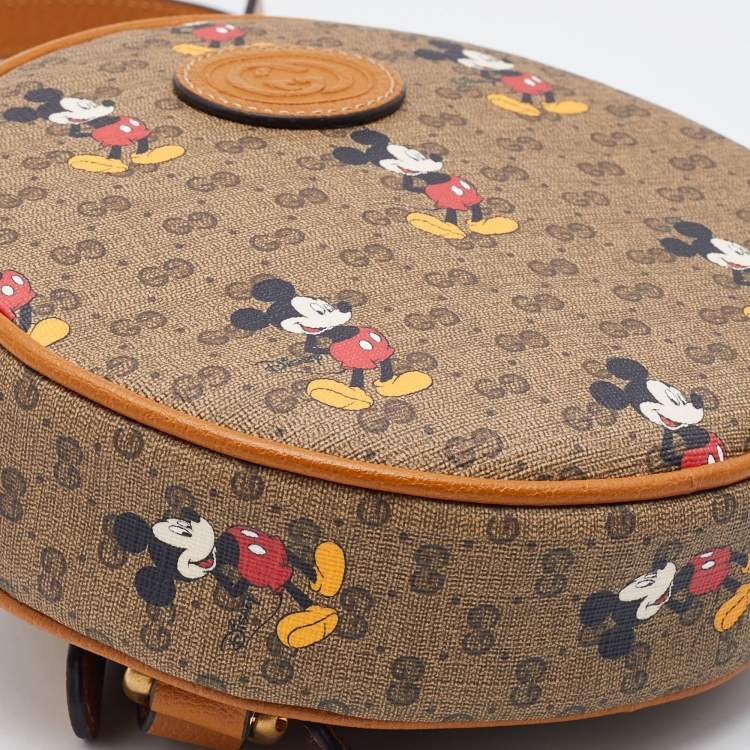 Pre Owned Gucci x Disney Brown GG Supreme Canvas and Leather Mickey Mouse Round Backpack