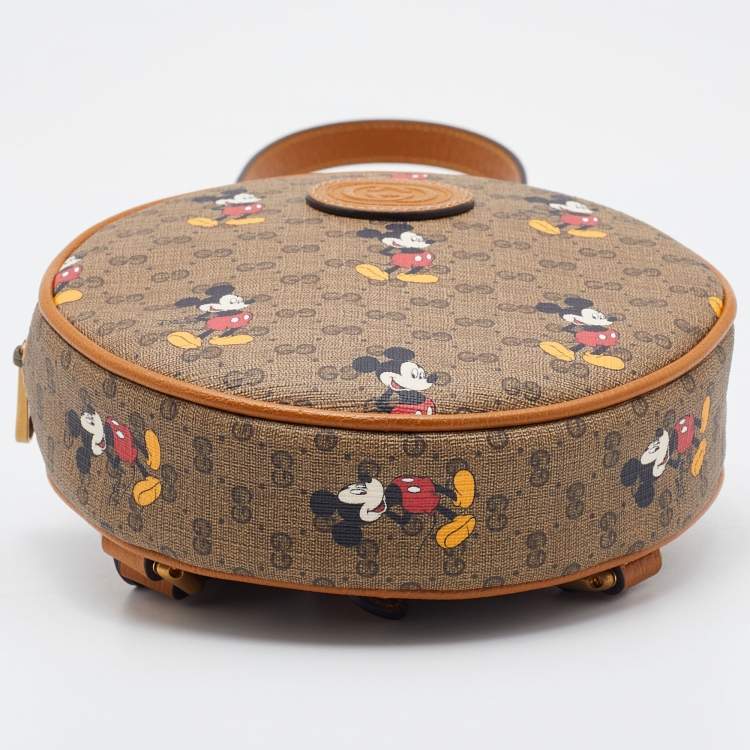 Pre Owned Gucci x Disney Brown GG Supreme Canvas and Leather Mickey Mouse Round Backpack