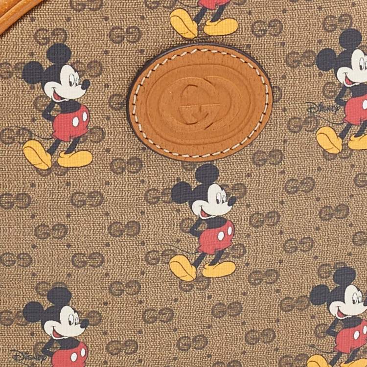 Pre Owned Gucci x Disney Brown GG Supreme Canvas and Leather Mickey Mouse Round Backpack