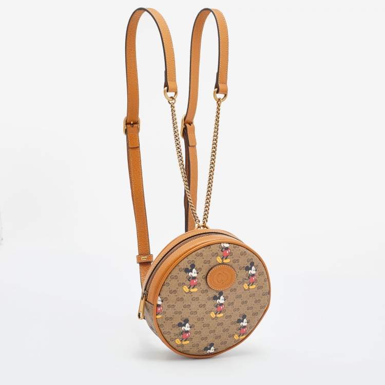 Pre Owned Gucci x Disney Brown GG Supreme Canvas and Leather Mickey Mouse Round Backpack