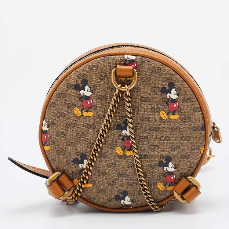 Pre Owned Gucci x Disney Brown GG Supreme Canvas and Leather Mickey Mouse Round Backpack