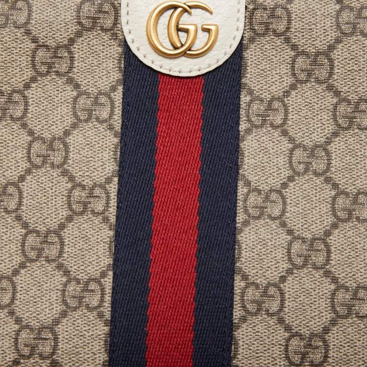 Pre Owned Gucci White GG Supreme Canvas and Leather Ophidia Shoulder Bag