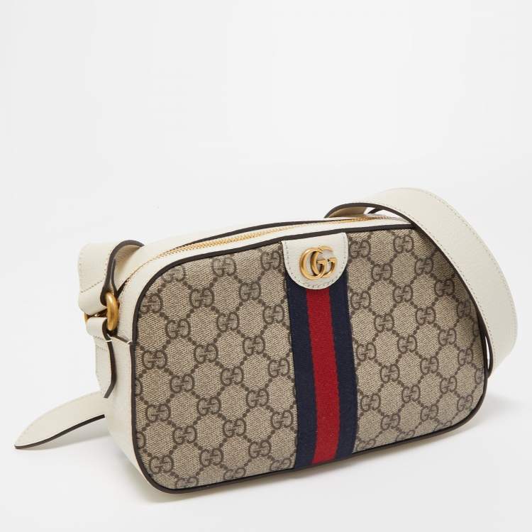 Pre Owned Gucci White GG Supreme Canvas and Leather Ophidia Shoulder Bag