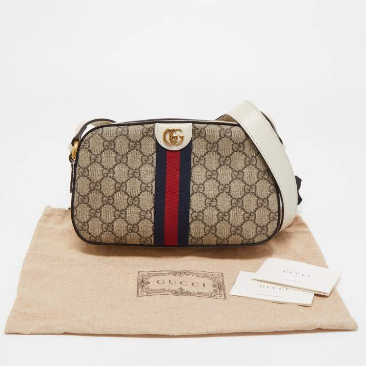 Pre Owned Gucci White GG Supreme Canvas and Leather Ophidia Shoulder Bag