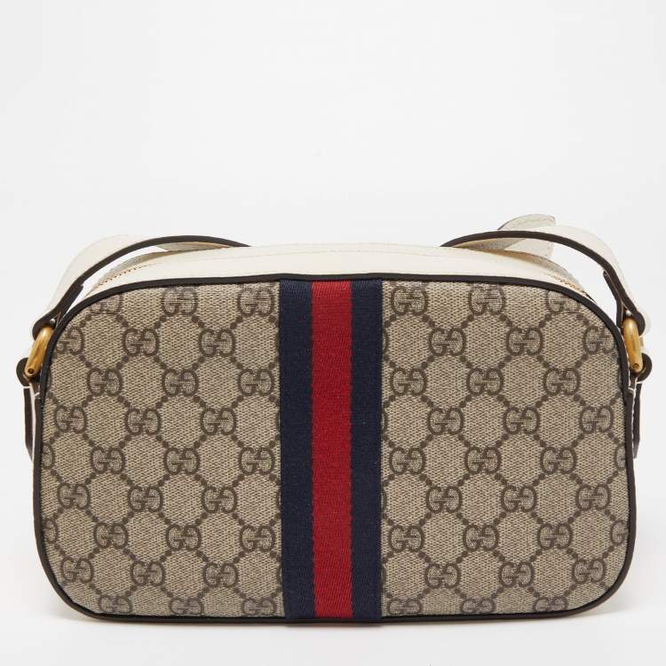 Pre Owned Gucci White GG Supreme Canvas and Leather Ophidia Shoulder Bag