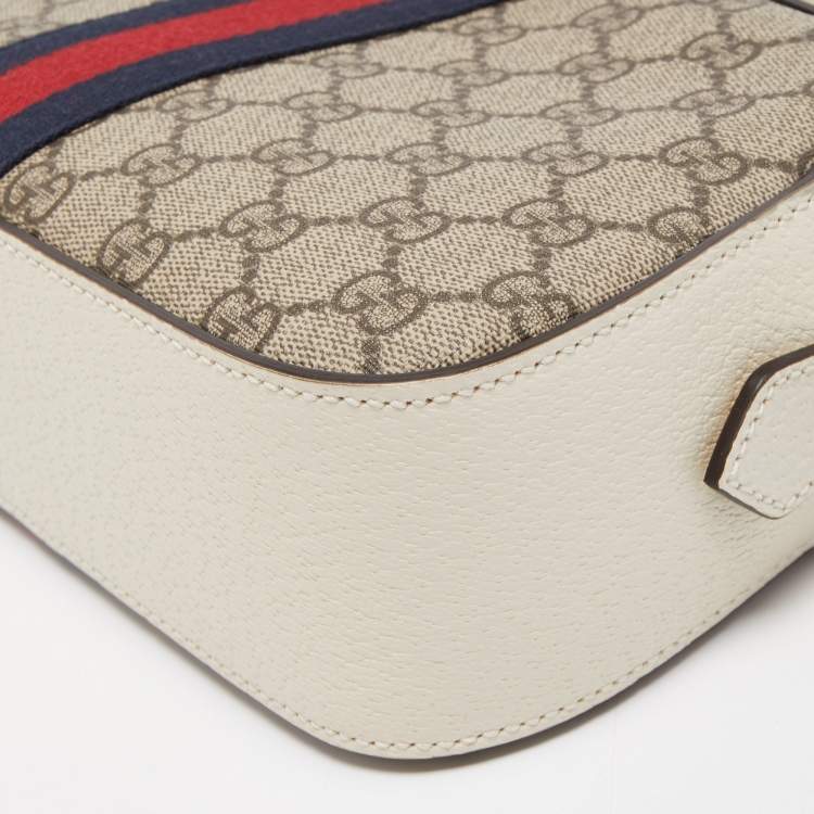 Pre Owned Gucci White GG Supreme Canvas and Leather Ophidia Shoulder Bag