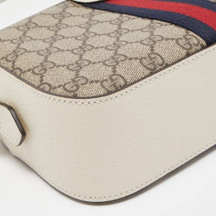 Pre Owned Gucci White GG Supreme Canvas and Leather Ophidia Shoulder Bag