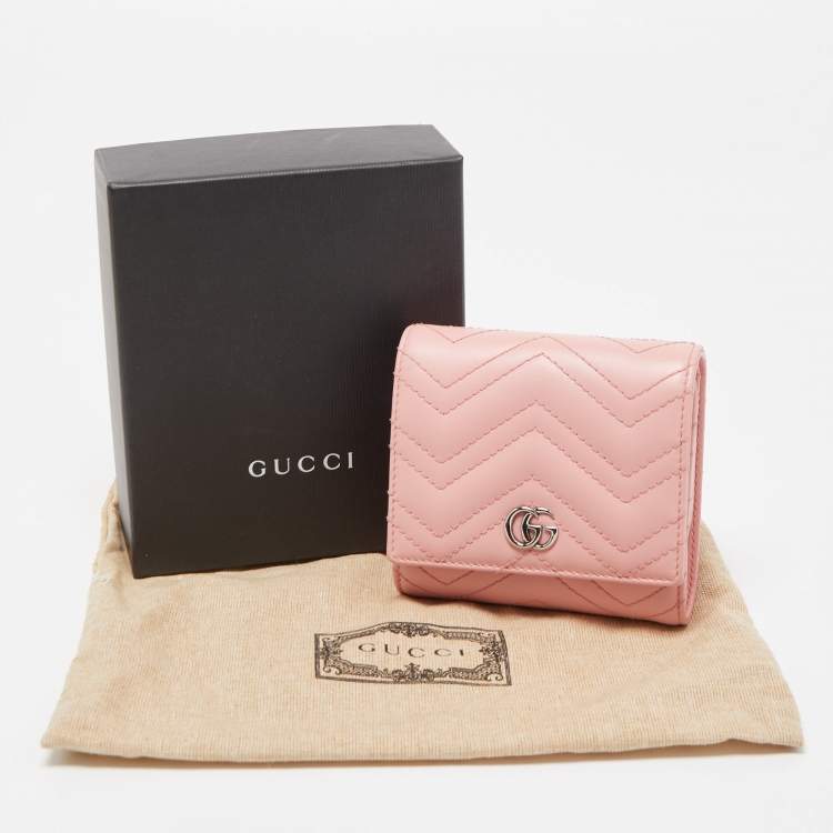 Pre Owned Gucci Pink Matelasse Leather GG Marmont Compact Wallet