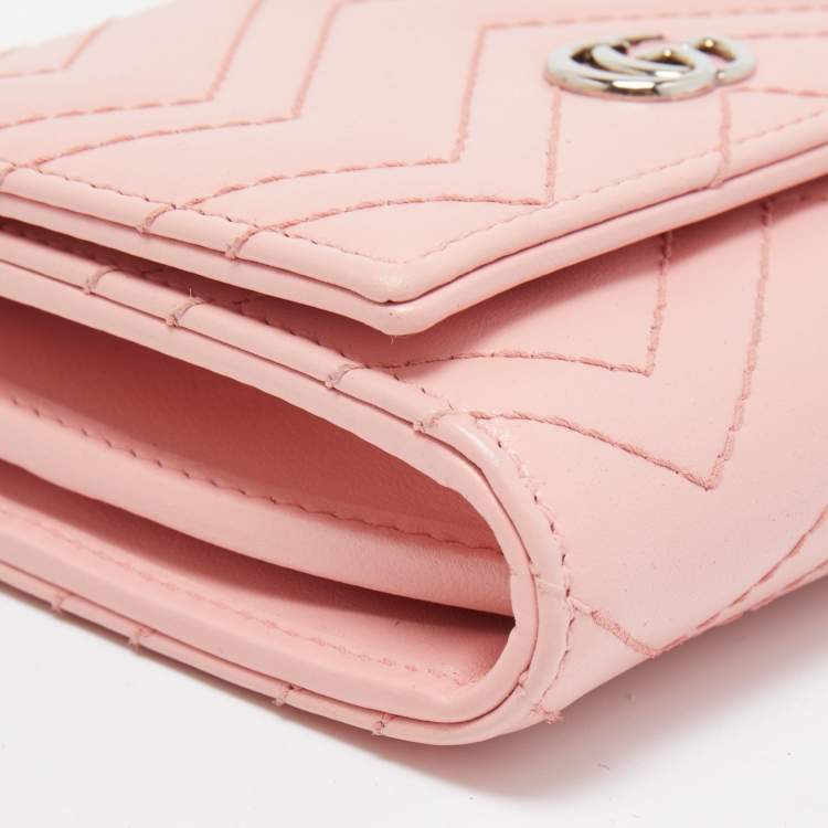 Pre Owned Gucci Pink Matelasse Leather GG Marmont Compact Wallet