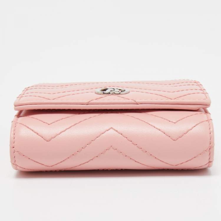 Pre Owned Gucci Pink Matelasse Leather GG Marmont Compact Wallet