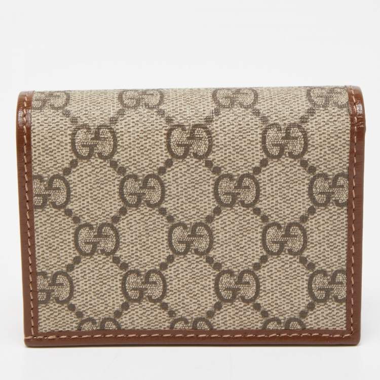 مملوكة مسبقًا Gucci Brown/Beige GG Supreme Canvas and Leather Horsebit 1955 Card Case