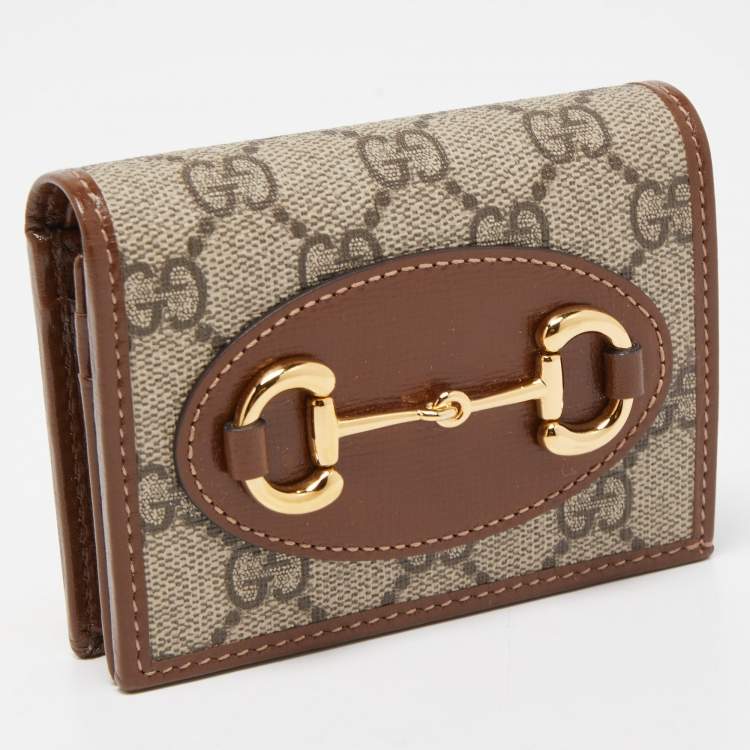 مملوكة مسبقًا Gucci Brown/Beige GG Supreme Canvas and Leather Horsebit 1955 Card Case