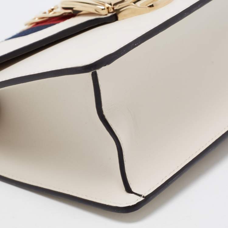 Pre Owned Gucci Off White Leather Mini Web Sylvie Top Handle Bag