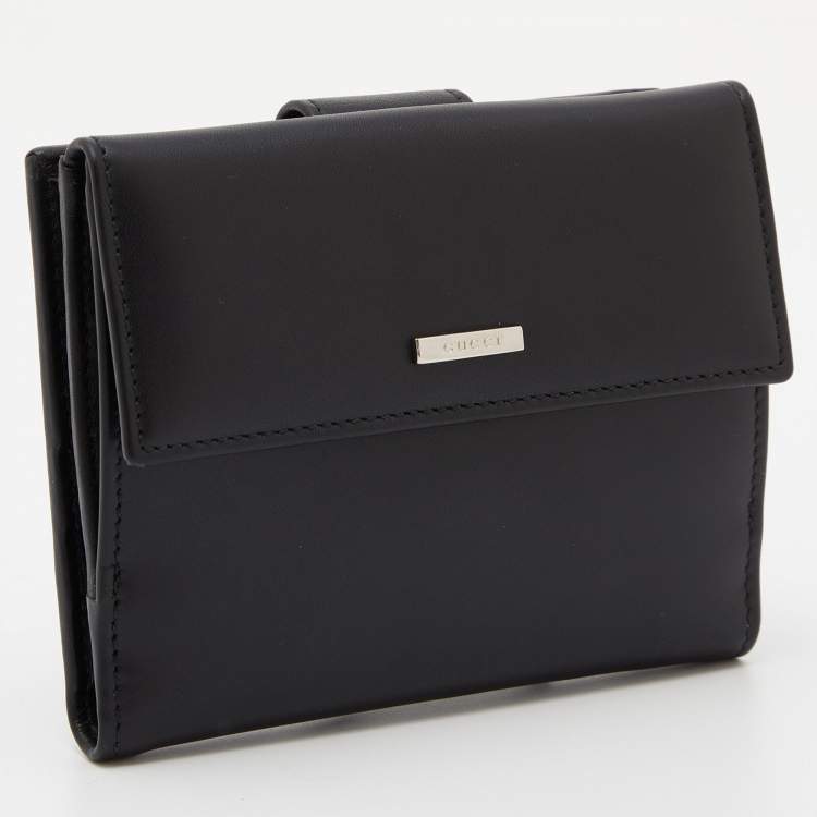 Pre Owned Gucci Black Leather Trifold Wallet