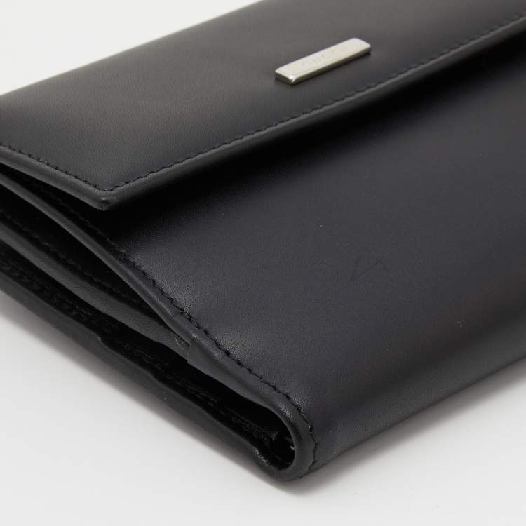 Pre Owned Gucci Black Leather Trifold Wallet
