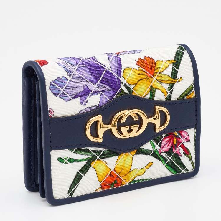 Pre Owned Gucci Multicolor Flora Print Zumi Canvas and Leather Card Case