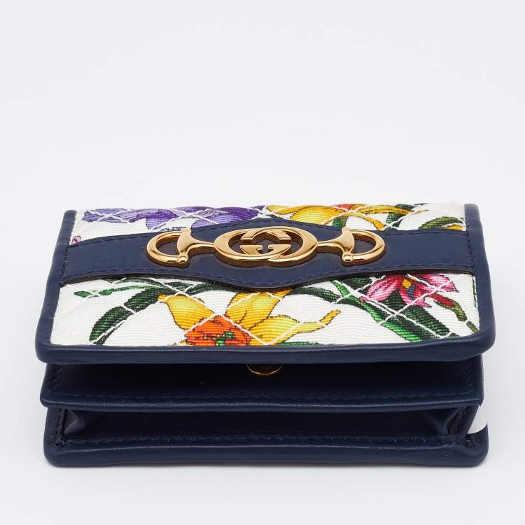 Pre Owned Gucci Multicolor Flora Print Zumi Canvas and Leather Card Case