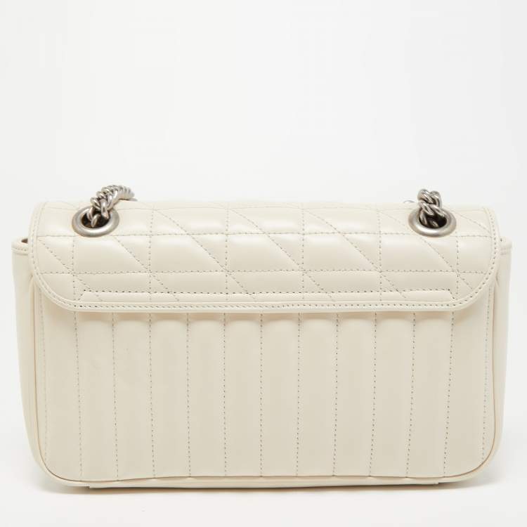 Pre Owned Gucci Off White Mix Quilted Leather Small GG Marmont Shoulder Bag