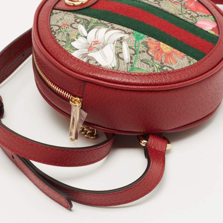 Pre Owned Gucci Red GG supreme Canvas and Leather Mini Floral Ophidia Backpack