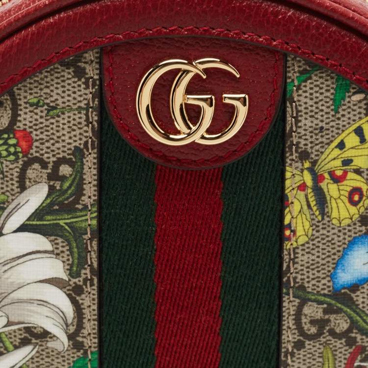 Pre Owned Gucci Red GG supreme Canvas and Leather Mini Floral Ophidia Backpack