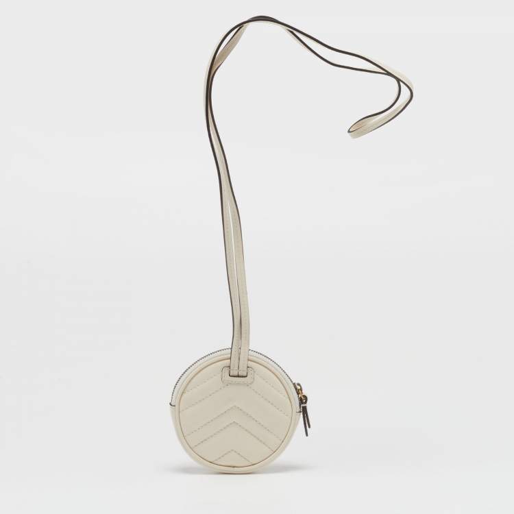 Pre Owned Gucci Off White Matelasse Leather GG Marmont Round Coin Purse