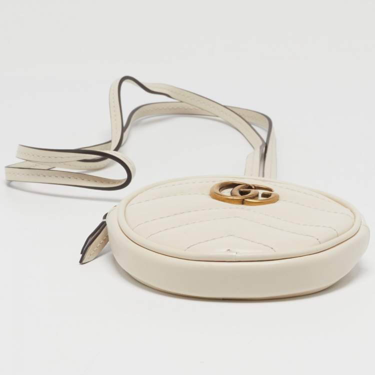 Pre Owned Gucci Off White Matelasse Leather GG Marmont Round Coin Purse