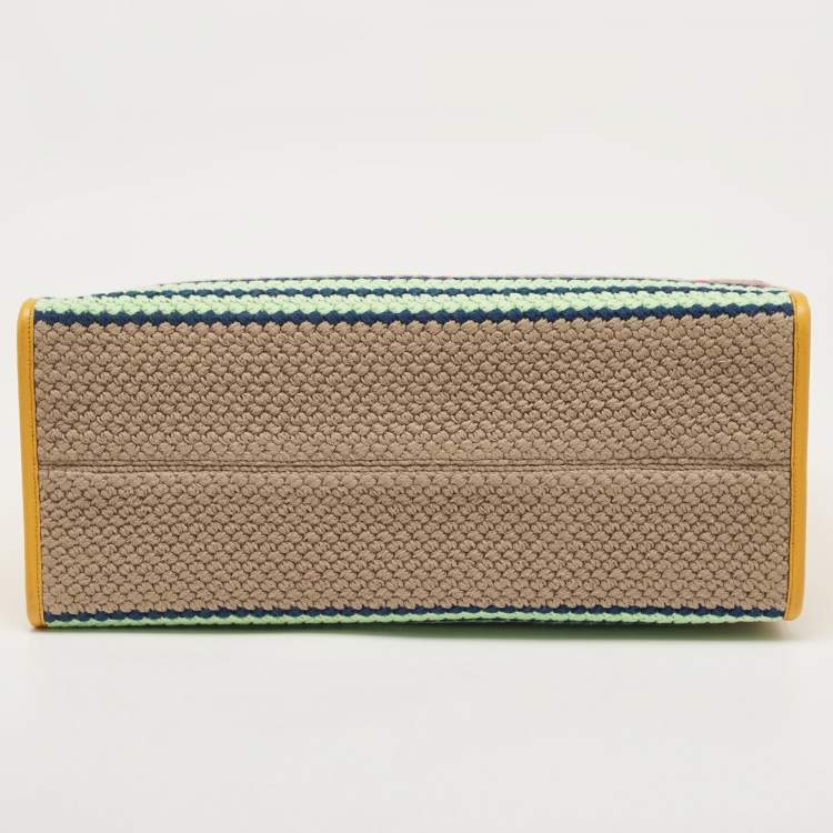 Pre Owned Gucci Multicolor Woven Fabric and Leather Square G Capri Stripe Tote