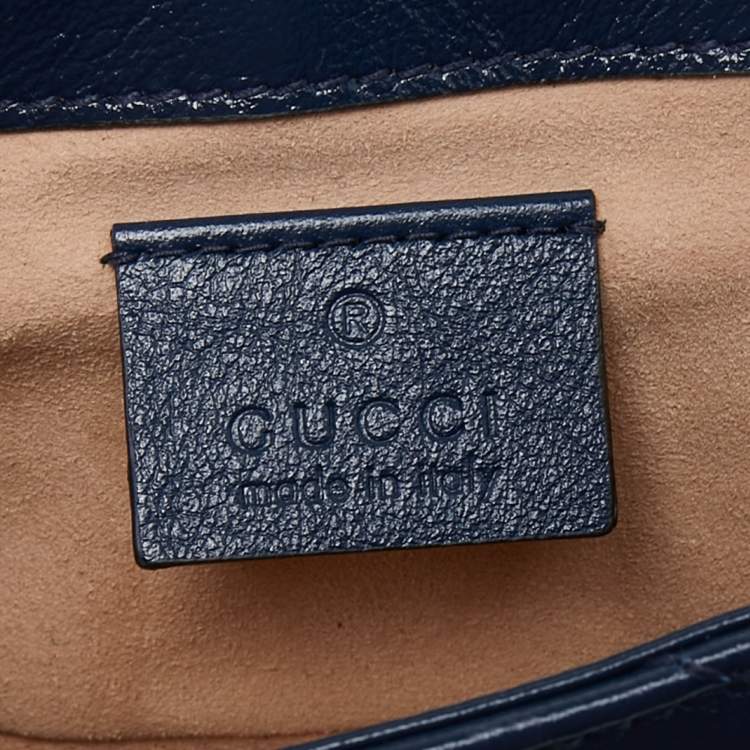 Pre Owned Gucci Dark Blue/White Diagonal Matelassé Leather Super Mini Torchon GG Marmont Bag