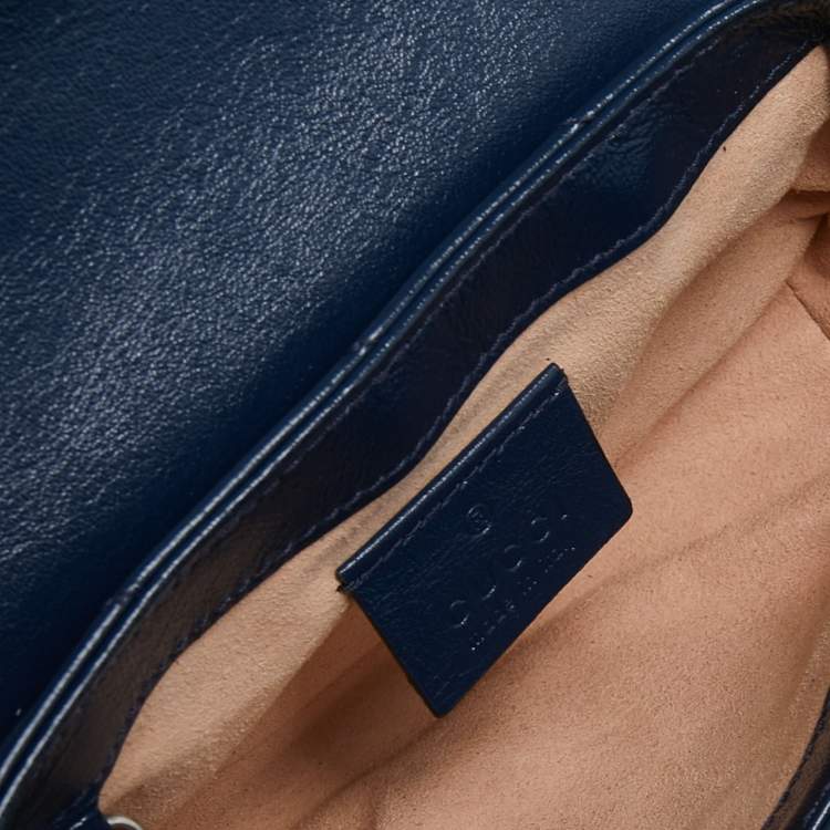 Pre Owned Gucci Dark Blue/White Diagonal Matelassé Leather Super Mini Torchon GG Marmont Bag