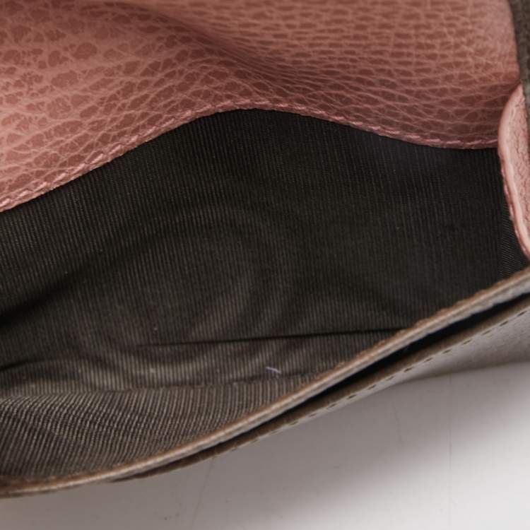Pre Owned Gucci Grey/Pink Leather Swing Flap Card Case