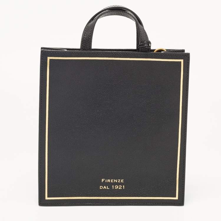 Pre Owned Gucci Garden Black Leather Cat Print Tote