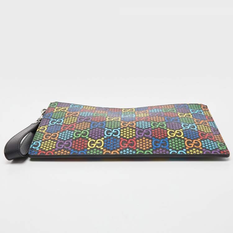 Pre Owned Gucci Multicolor GG Supreme Canvas and Leather Psychedelic Wristlet Clutch