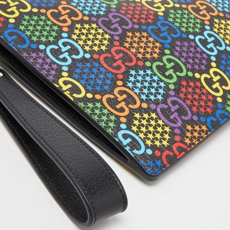 Pre Owned Gucci Multicolor GG Supreme Canvas and Leather Psychedelic Wristlet Clutch