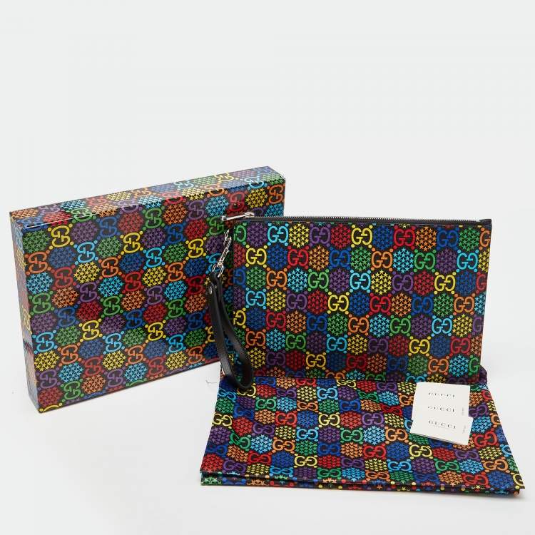 Pre Owned Gucci Multicolor GG Supreme Canvas and Leather Psychedelic Wristlet Clutch