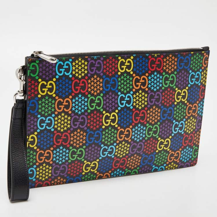 Pre Owned Gucci Multicolor GG Supreme Canvas and Leather Psychedelic Wristlet Clutch